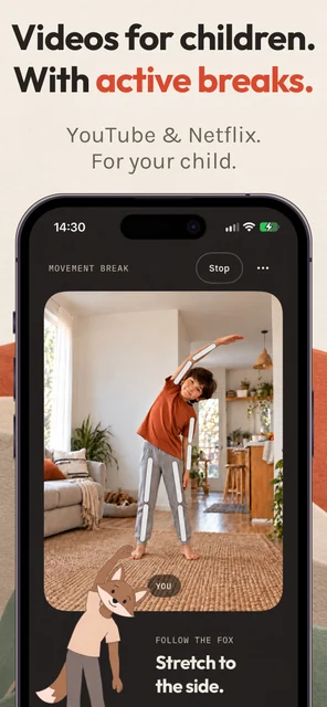 Three PaceFox App Store panels showing video time, limits and family profiles.