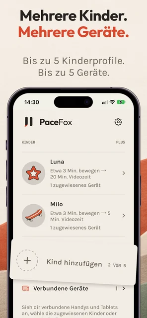 Drei PaceFox-App-Store-Motive zu Videozeit, Limits und Kinderprofilen.